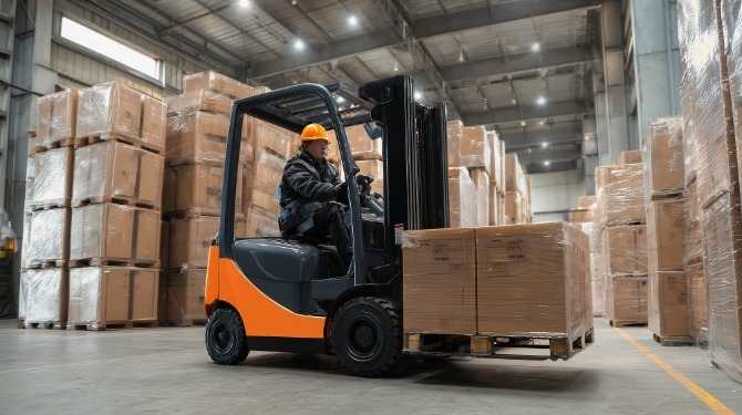 カウンターフォークで商品の入出庫をします。フォークリフト業務のブランクある方も大歓迎