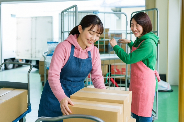 仕分けは出荷先エリア毎に集めた商品を仕分けていきます。重量物の扱いはないので安心です◎