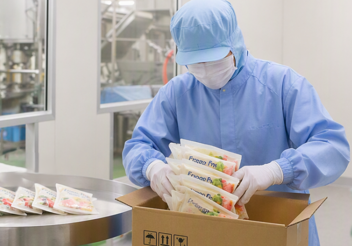 カットフルーツの箱詰め･梱包作業をお願いします。チルド倉庫内の気温は15度程度なので寒すぎず安心◎