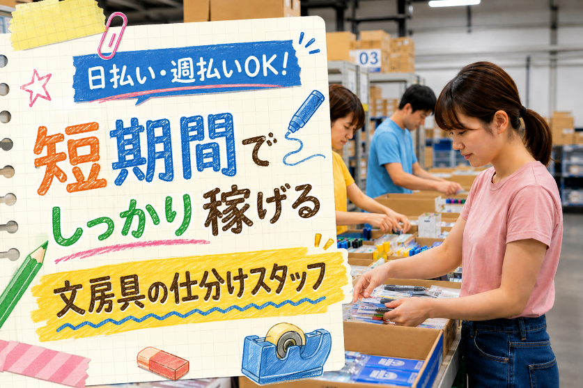 文房具の検品作業！難しい作業はありません。軽作業が初めての方も歓迎します！