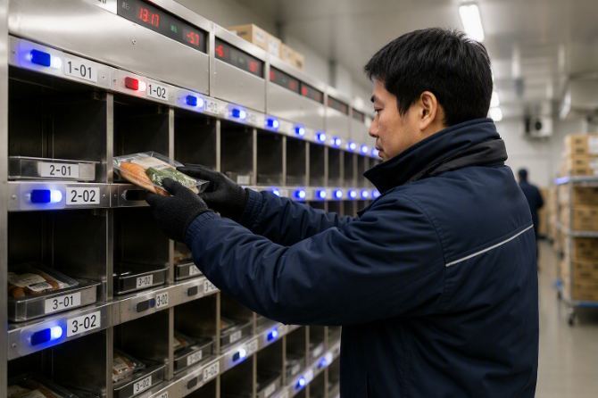 チルド倉庫内の温度は6℃前後です！防寒着を貸与します！寒がりの方は重ね着をお願いします