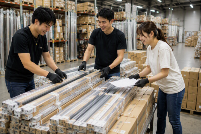 アルミサッシ・窓枠・一部ガラスなどの部品や部材の仕分け！難しい作業はないので初日からスグに出来るようになります☆