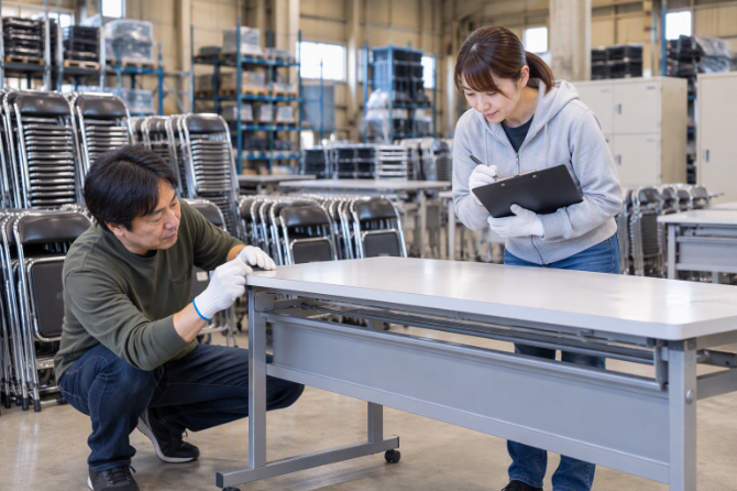建設現場などにリースされるスチール家具を扱います。リースから戻ってきた商品をキレイにします。